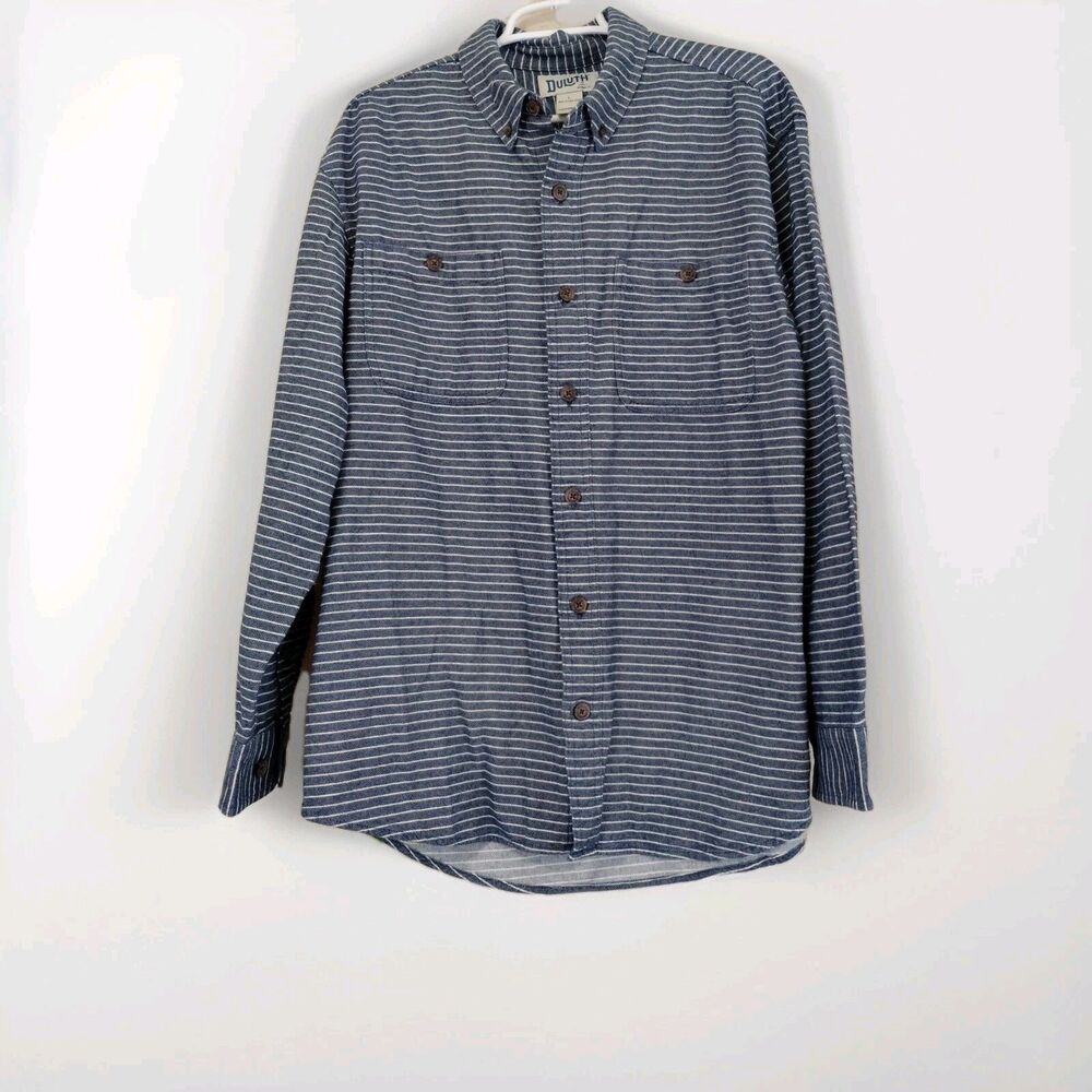 Duluth Trading relaxed fit casual stripe button down shirt L